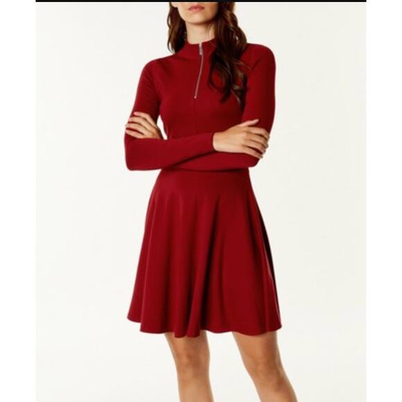 Karen Millen Dress Womens UK 10 US 6 Red Long Sleeve Fit Flare Zip Fit Flare - Picture 1 of 9